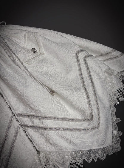 Hem Details with Dress Handkerchief White Zipper Military Jacquard Corset Lolita