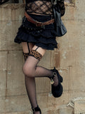 With Cuff Tights Black Leopard Suspender