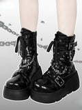 Black Chain Boots Platform Charm PU Detachable Gothic -