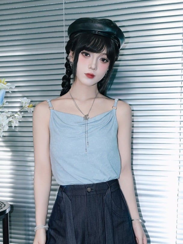 Blue Cowl Neck Cami Top - Quirky Hut