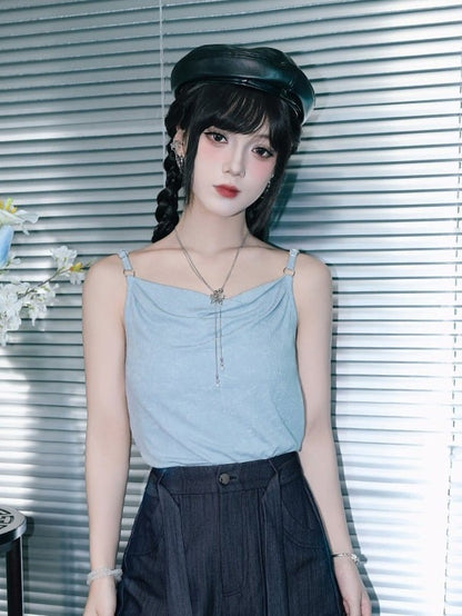 Blue Cowl Neck Cami Top - Quirky Hut