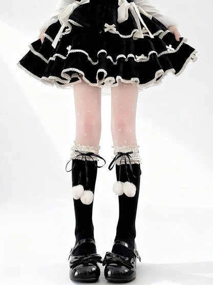 Colors Lace Pom-Pom Socks 5 Ribbon Calf -