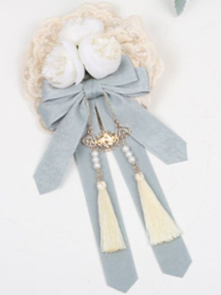 Tassel Dusty Green/Dusty Lace Flower Bowknot Lolita Blue Brooch/Hairclip