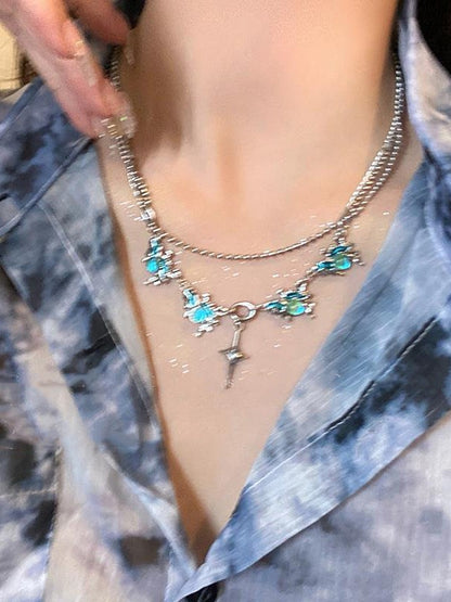 Collier Chaîne Strass Bleu - Kiwi Store