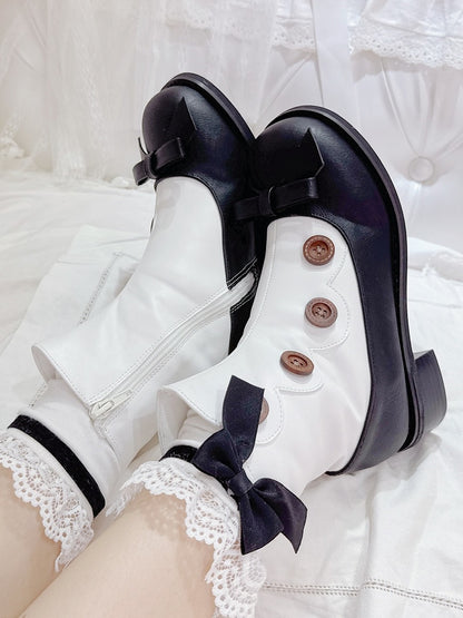 Accents Boots White Lolita Black Button with