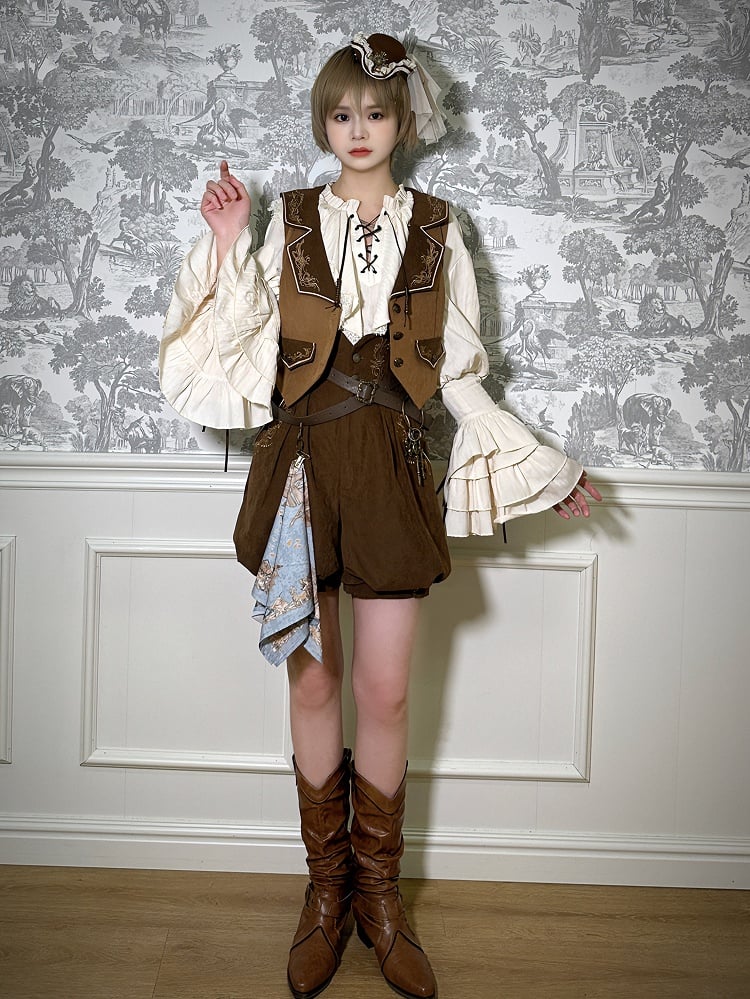 Vibes Embroidery Pirate Lolita Ouji Delicate Waistcoat Coffee