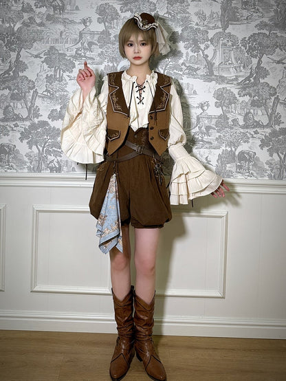 Corset Lolita Waist Coffee Belt with Shorts Ouji High Straps