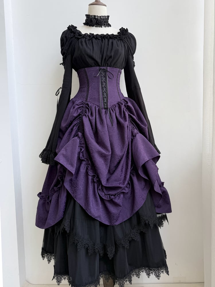 Waist Drawstring Purple Bust Gothic Boned Skirt High Lolita Under