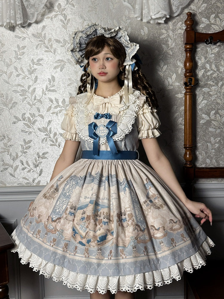 Lolita Jumper Blue and Kitty Teddy Print Sweet Skirt