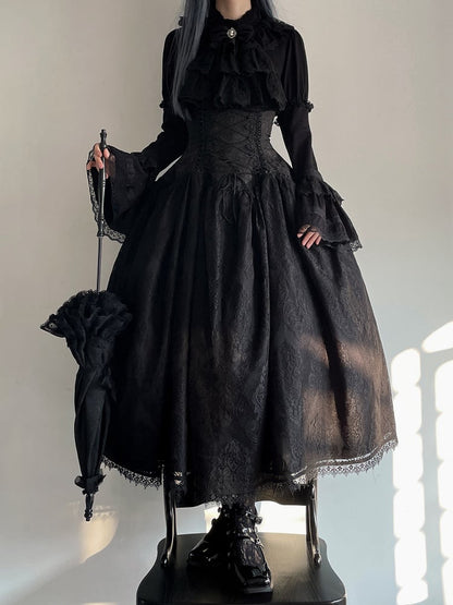 Gothic Neckline Ruffle Shirt Lolita Sleeves Kuro Black Long