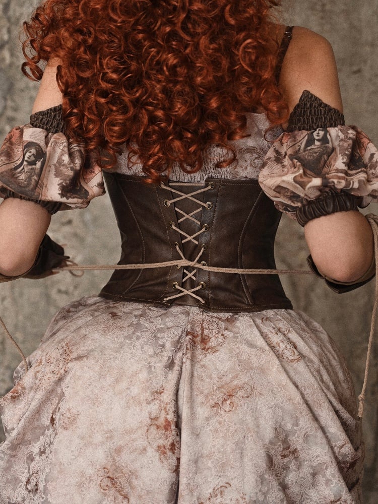 Brown Vintage Lace-up Back Boned Corset Belt