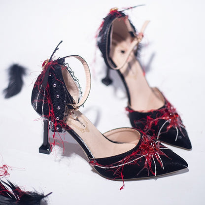 Spider Heels Gothic Pointed Heart Design Toe Decorated Lolita High 5CM/8.5CM BlueRed