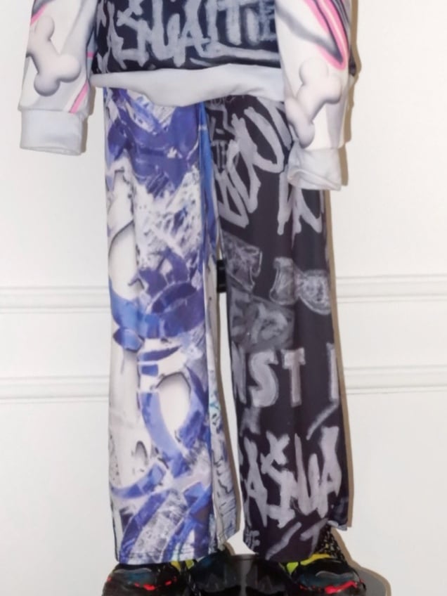 BlueBlack Letter Wide-leg Cut Pants Y2K Print