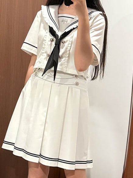 Style Top White Sailor Collar Preppy Sleeves JK Uniform Short/Long