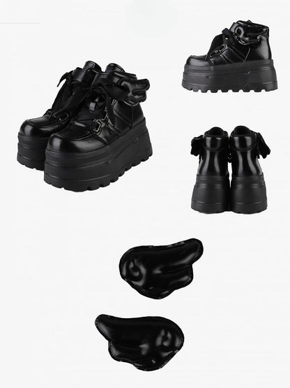 And Lace-up Black Strap Closures Velcro Wings Decor Gothic Detachable - Platforms