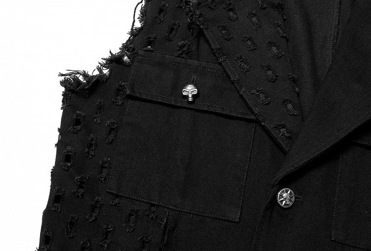 Men's Vest Punk Length Medium Black Old