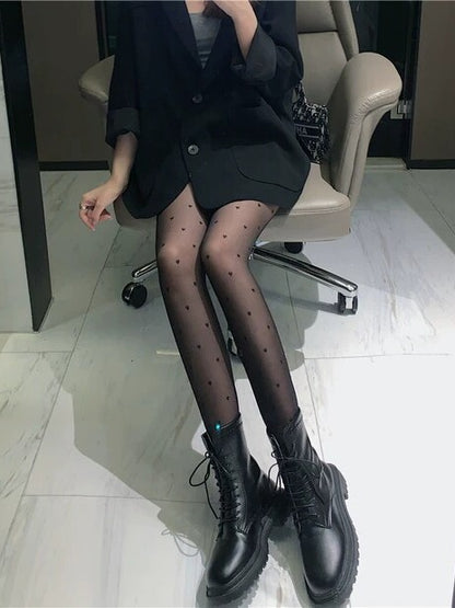 tights Sheer Pattern Heart-shaped Black