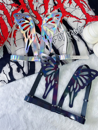 Holografischer Gürtel in Farbe/Schwarz mit Schmetterlingsflügeln