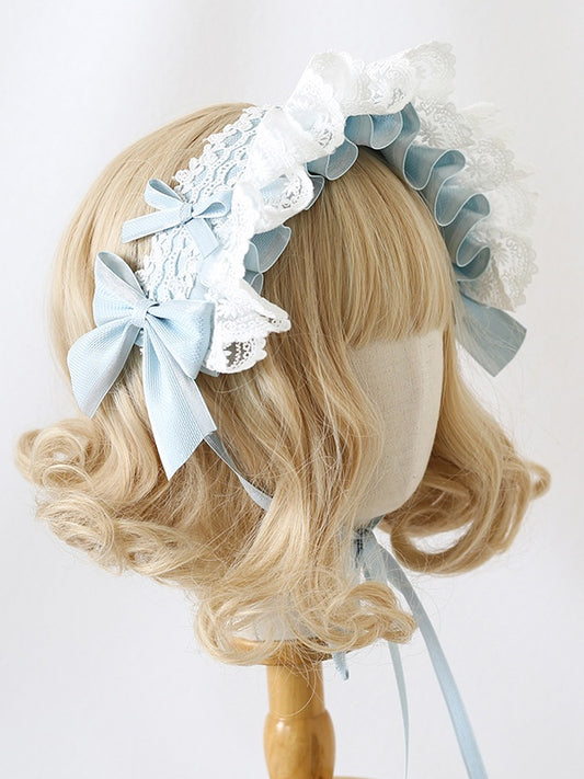 Bowknot Hairband Lolita Lace Light Bonnet-style Sweet Blue