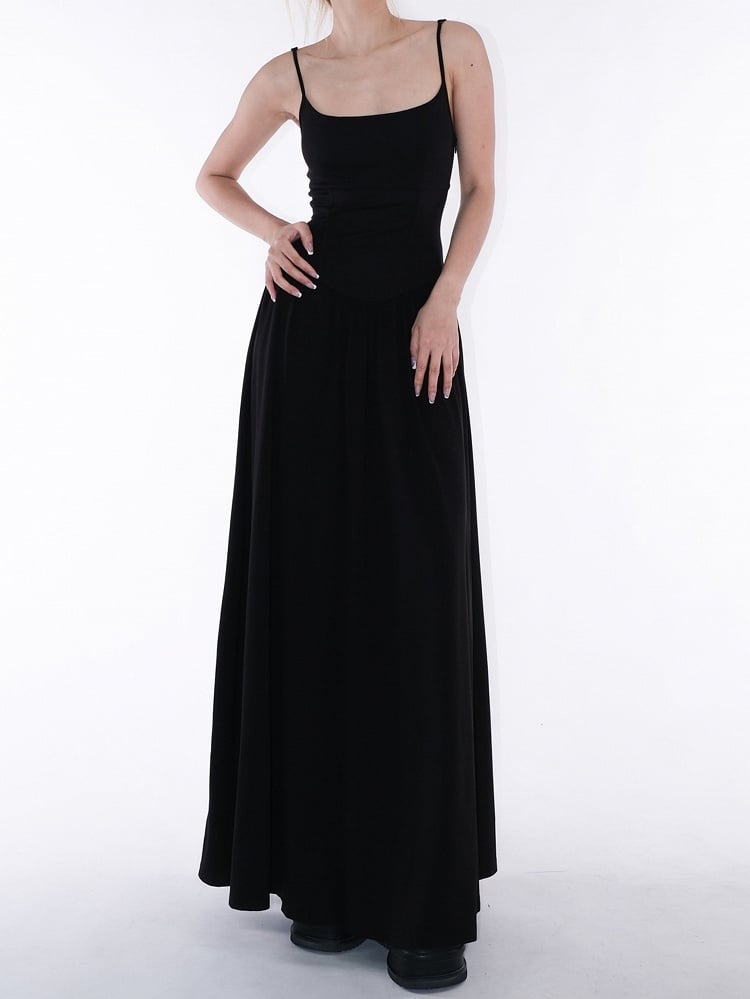 mit Kunstkleid, schwarze Taille, Slip mit Knochen, knöchellang