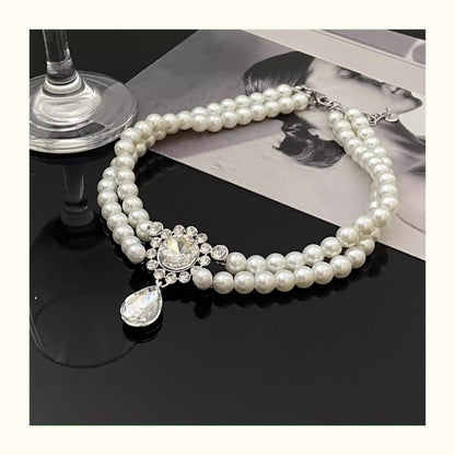 Strass Anhänger Vintage Weiße Perlen Choker