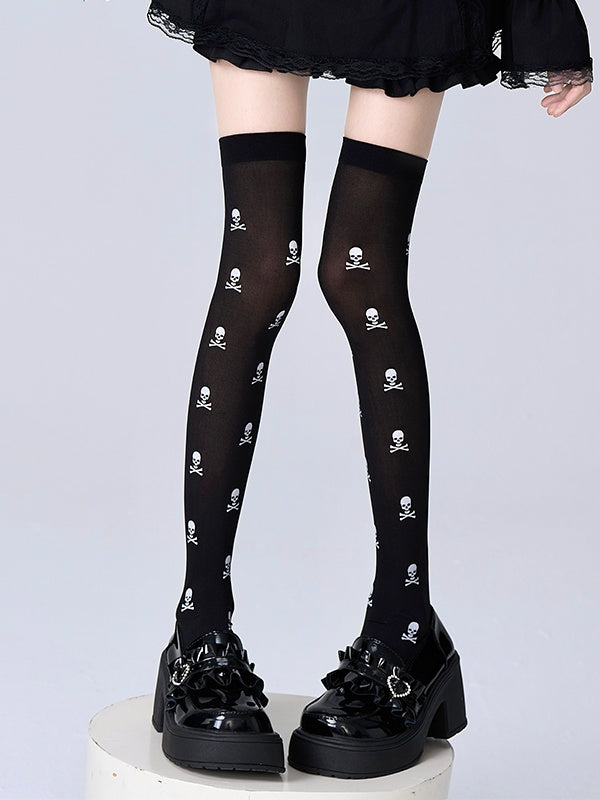 Knee Small Over Stockings Pattern Black Skull