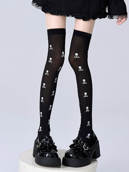 Knee Small Over Stockings Pattern Black Skull