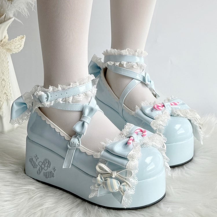 Themed Janes Sweet Mary Snap Heart Sole Accents Blue Bow with - Platform Candy