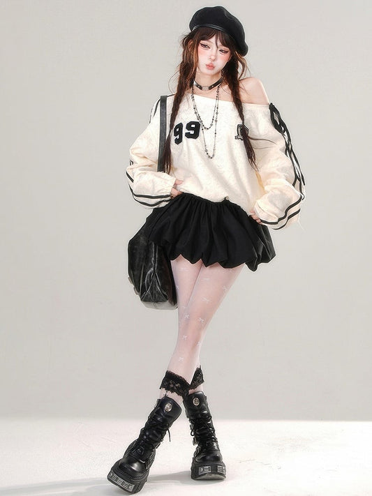 Apricot Asymmetrical Neckline Bubble Skirt Patchwork Dress