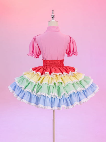 Layered Rainbow Skirt with Sweet Chains & Pins - High Waist - DevilInspired Exclusive Collection