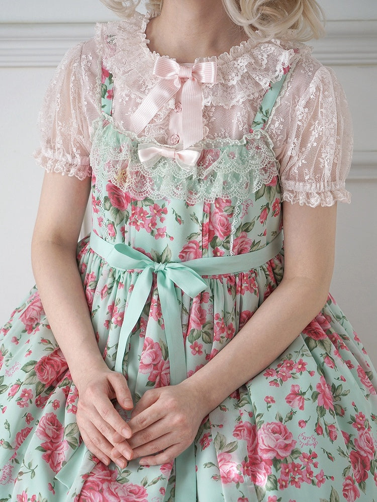 ダブルレイヤー半袖ブラウス ロリータカラー チュール ピンク