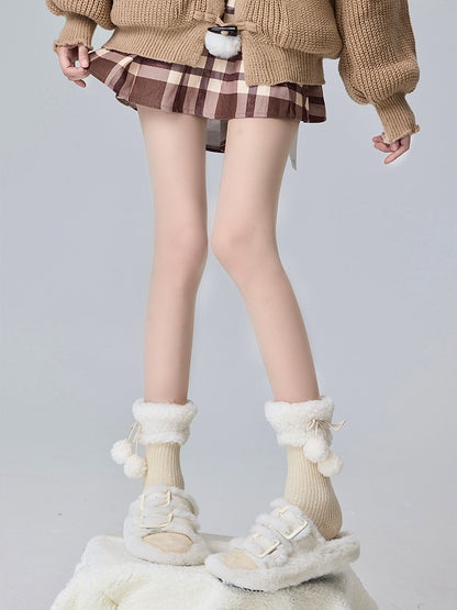 Lolita Fleece Cuff Knitted Socks With Pompons