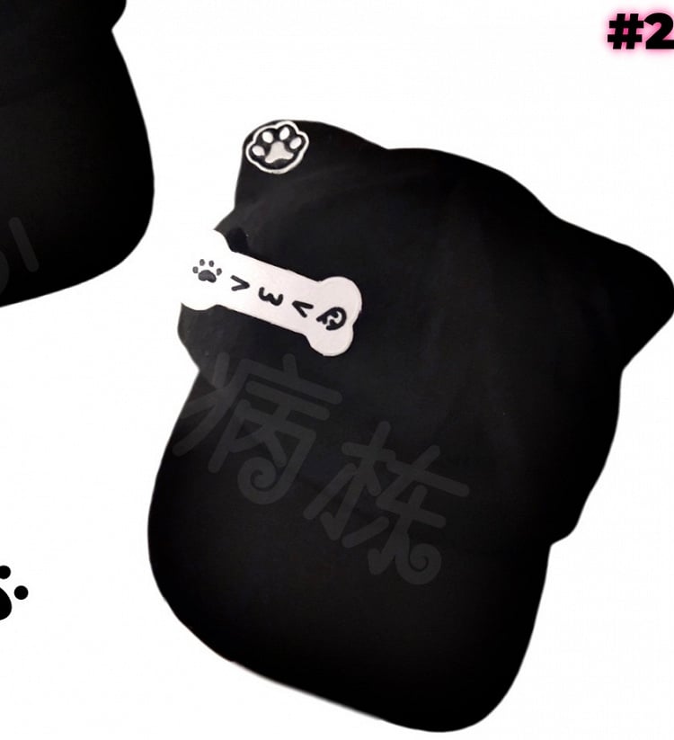 Black Cat Ear Hat with Detachable Bone Brooch