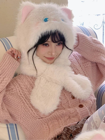 Ear Cat Plush Scarf Hat