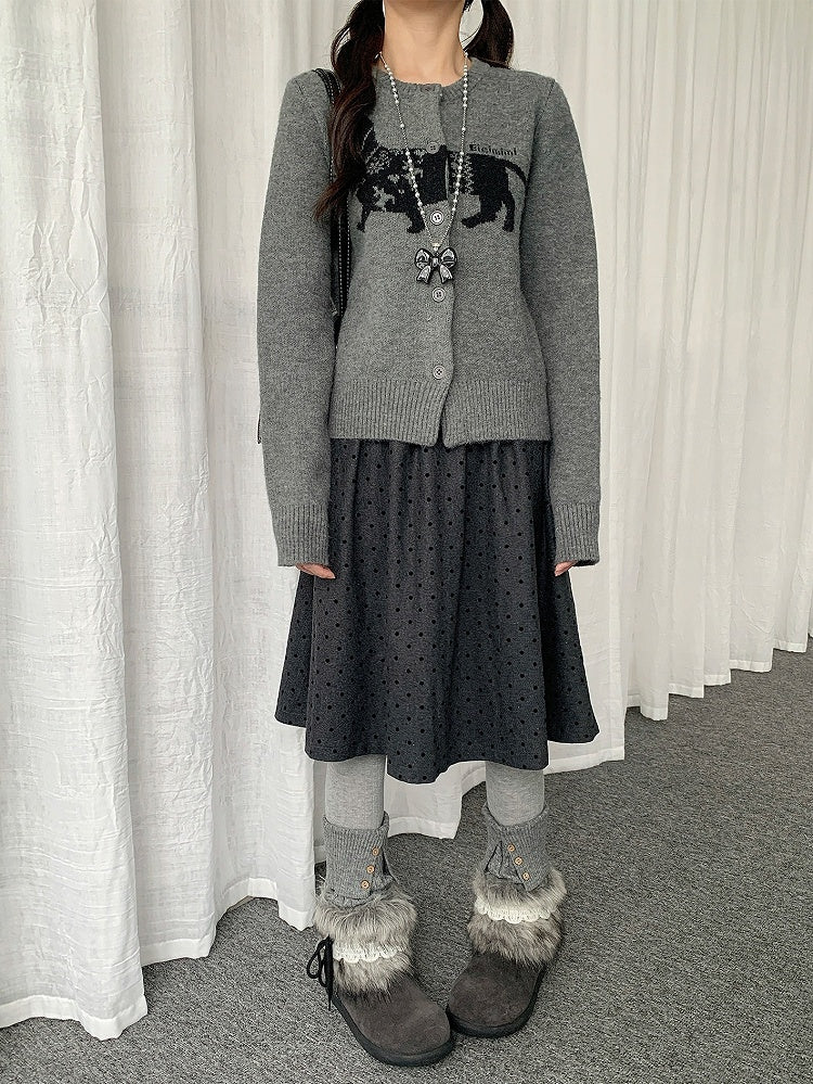 Side Zip Polka-dot Skirt with Hidden Gray at A-line