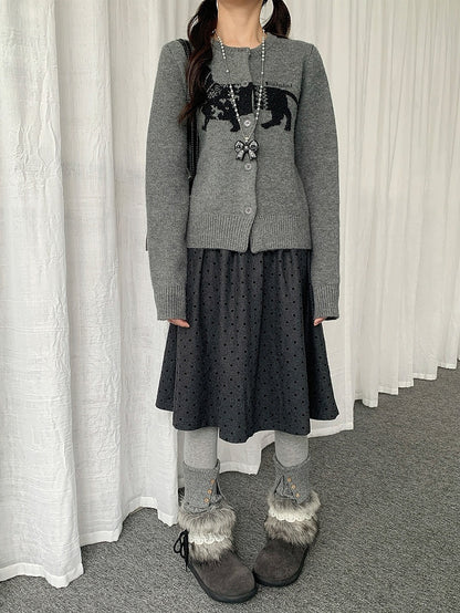 Side Zip Polka-dot Skirt with Hidden Gray at A-line