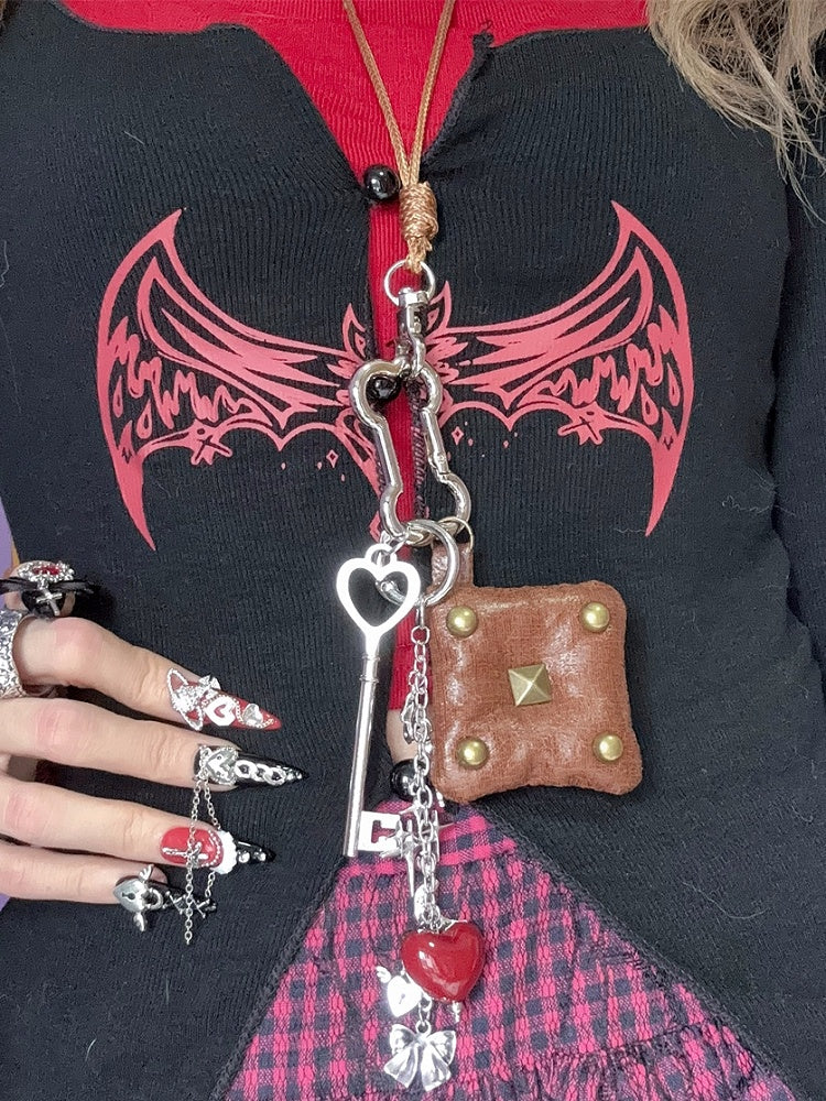 Anhänger Punk Halskette Herz und Ödland braun Schlüssel