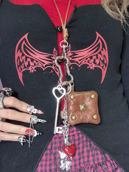 ペンダントパンクネックレスハートとウェイストランドブラウンキー