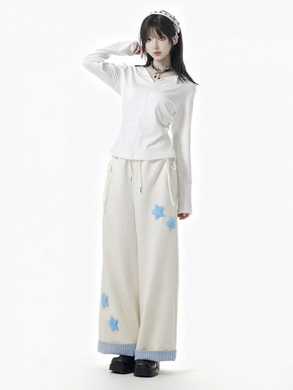 Long V-Neck Black Sleeves Reversed White Gray in Top /