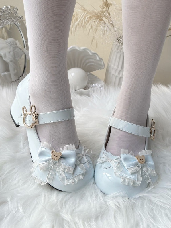 with Shoes PU Accents Low-heel/Mid-heel Bow in Sweet Blue Lolita