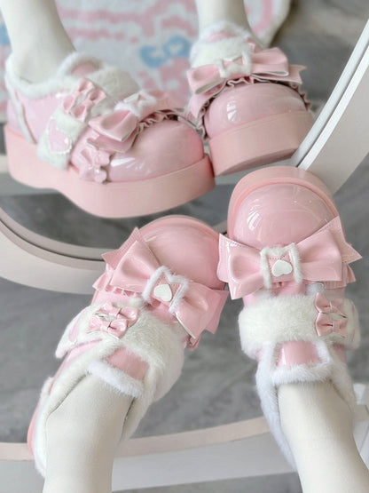 Pink Sweet Light Lolita - Heart Platform Motifs Shoes