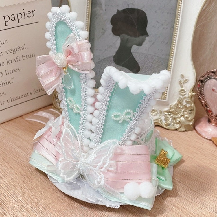 Hat Mini Lolita Bunny GreenPink Ears Butterfly Details Decorated Sweet Bowknot