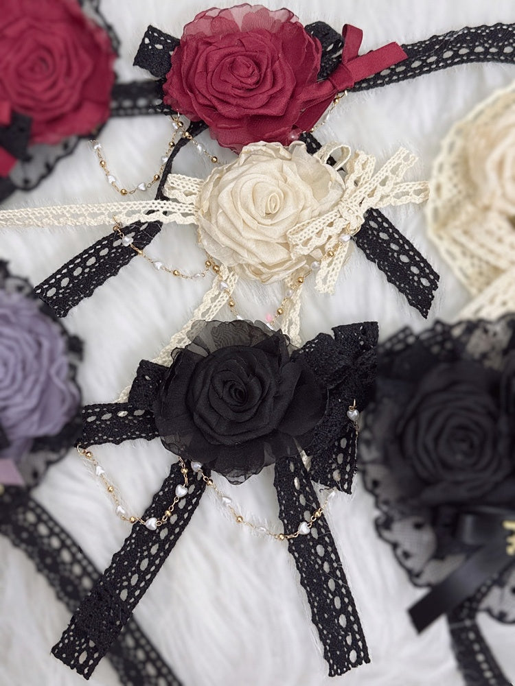 Rose Color 4 Choker Chain Options Lace Bead