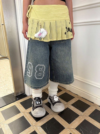 Black Skirt Low-waist Yellow Print with