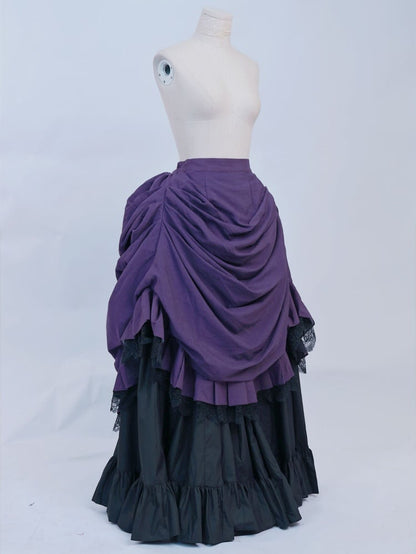 Purple Shirt Black Boned Waistcoat Skirt Set