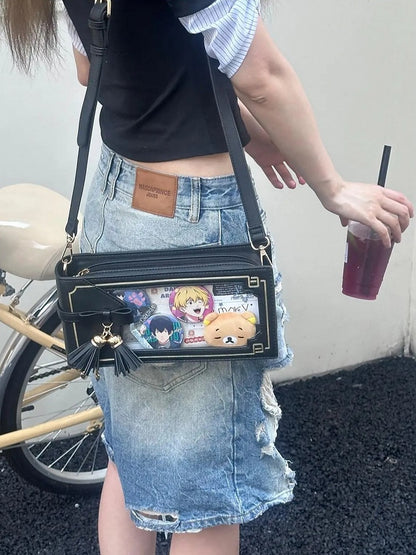 Stil Tasche Muster Akzent Schwarz Bogen Ita Floral PU Cheongsam Fringe Mit