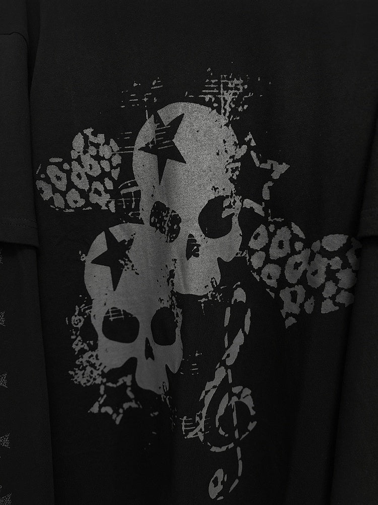 Print with Skeleton White Cross Two-Pieces Top Faux and Black