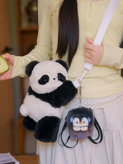Bag Backpack + Cute Apple/Penguin Keychain Backpack/Crossbody Panda Plush