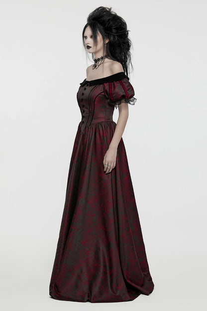 Black and Red Short Puff Sleeves Lace-Up Women's Gothic Dress