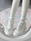 White Dreamy Lolita Mid-Heel Shoes - Ruffled Lace & Bow
